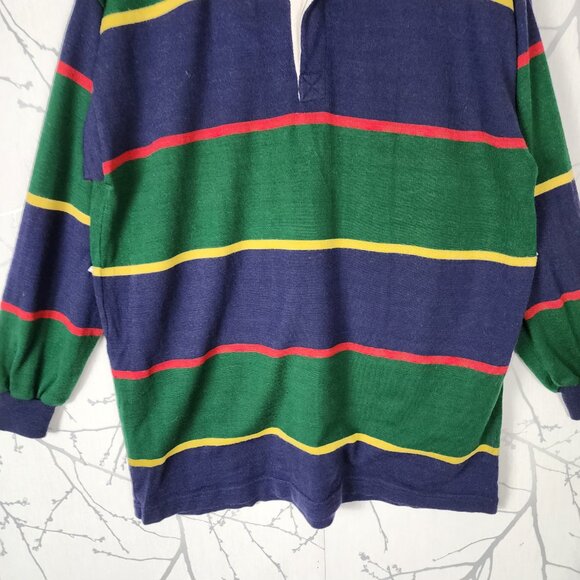 Woolaby 100% Australian Merino Wool Colorblock Stripe Polo Long Sleeve - Picture 2 of 4